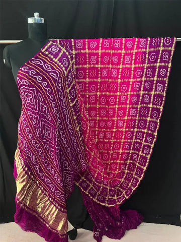 Gaji silk bandhani saree in Garchola style State Rani Magenta