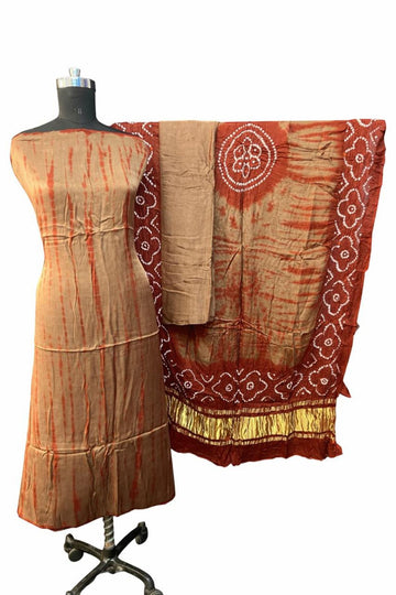 Modal Silk Tie & Dye Dress Materials Chiku Meroon