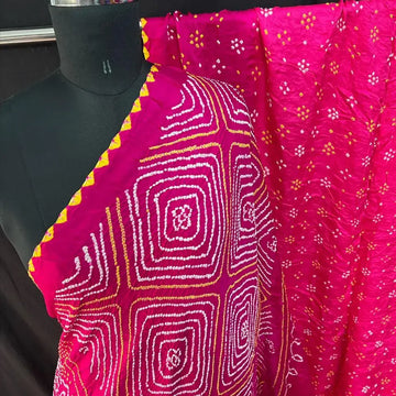 Pure gaji silk rai bandhej sarees strawberry - hot pink