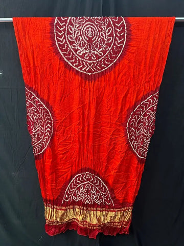 Pure Modal silk Bnadhani Dupatta orange meroon