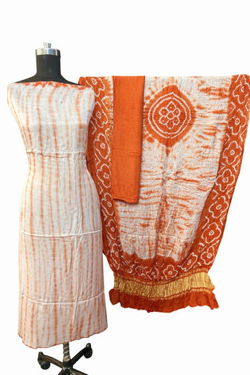 Modal Silk Tie & Dye Dress Material peach & white