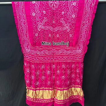 Pure gaji silk hot pink bandhani dupatta
