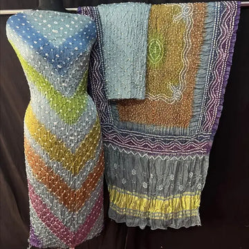 Grey multi coloured bandhani dress material