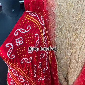 Brown meroon shaded fine bandhej pure gaji silk bandhani saree