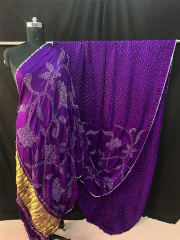 Pure gaji silk rai bandhej half and half Purple