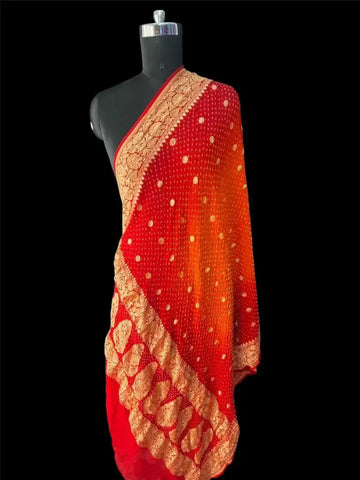 Rai bandhej dupatta Orange red khaddi Georgette 1