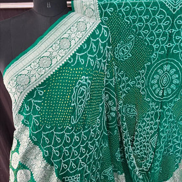 Rama green Khaddi Georgette rai bandhej saree
