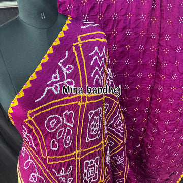 Pure gaji silk fine bandhej magenta saree
