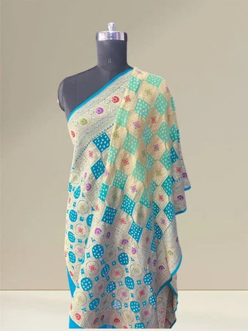 Pista and firozi khaddi georgette bandhani dupatta