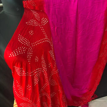 Rani Red Bandhani Saree in Pure Gaji Silk fine bandhej saree