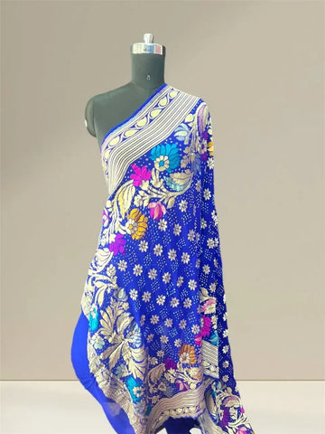 Royal blue khaddi Georgette minakari dupatta.