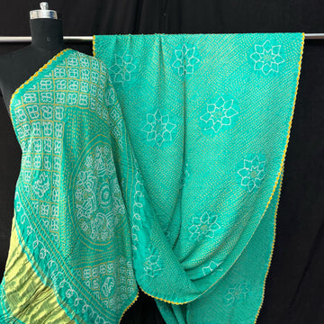 Rai bandhej Pure Gaji silk saree Sea green