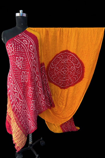 Modal silk bandhani saree Golden Red