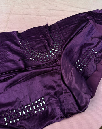 Dark purple Mirror work Blouse material unstitched