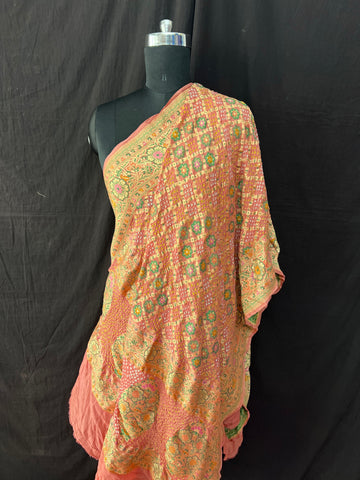 Tilfi weaving Rai bandhej Dupatta light gajari