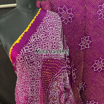 Rai Bandhej Pure Gaji Silk Bandhani Saree magenta 1