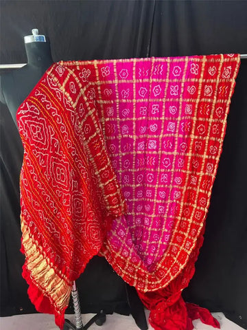 Gaji silk bandhani saree in Garchola style State Rani Red