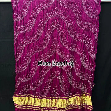 Pure gaji silk rai bandhani dupatta magenta