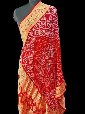 Rai bandhej dupatta Red khaddi Georgette
