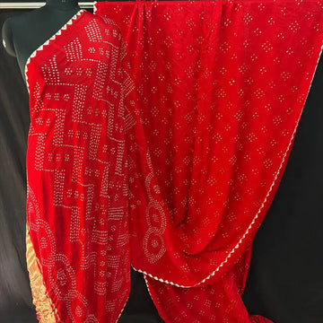 Pure gaji silk rai bandhej sarees in red
