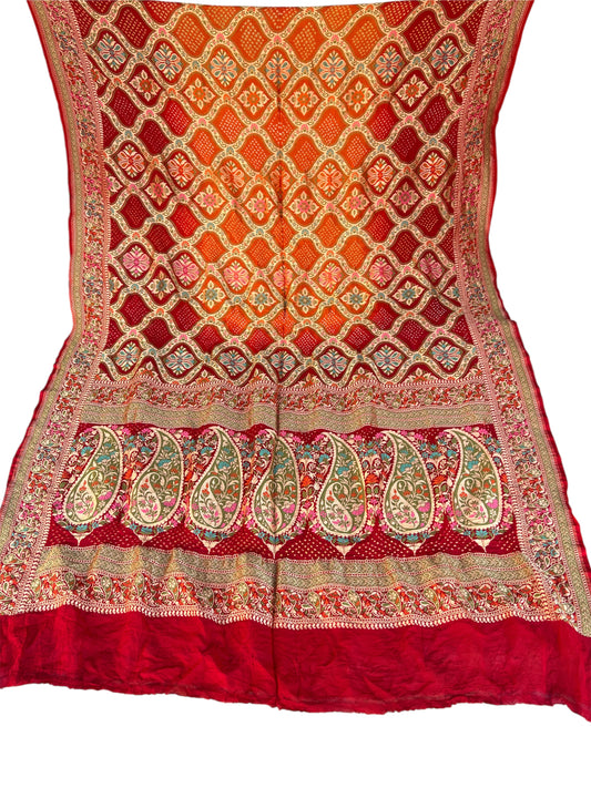 Orange Red Tilfi weaving rai bandhej dupatta