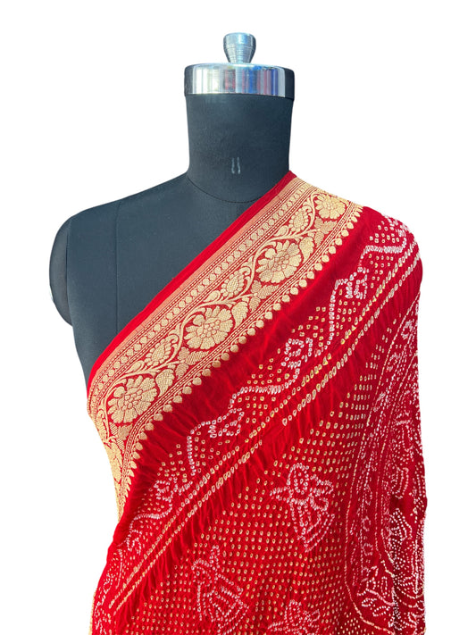 Red Rai pure khaddi Georgette Bandhej Dupatta