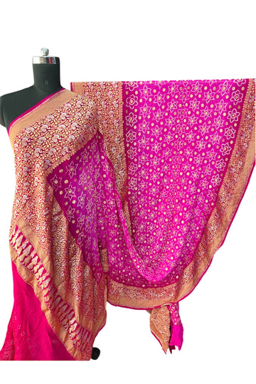 Rani shaded Silver Butti Rai bandhej saree