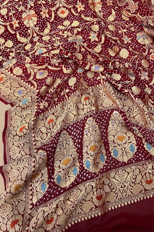 Meroon Pure khaddi Georgette Minakari dupatta