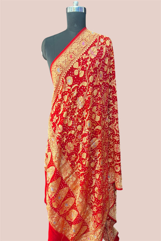 Red Minakari bandhani Dupatta