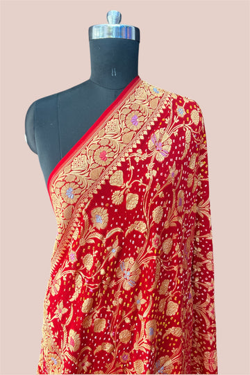 Red Minakari bandhani Dupatta