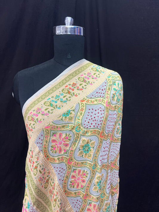 White bandhani Dupatta in Khaddi Georgette
