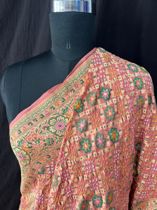 Tilfi weaving Rai bandhej Dupatta light gajari