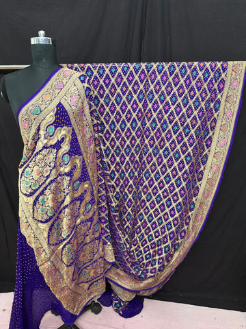 Purple Khaddi Georgette minakari bandhani Saree