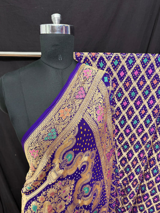 Purple Khaddi Georgette minakari bandhani Saree