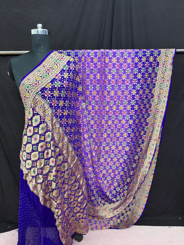 Khaddi Georgette minakari bandhani Saree purple shaded