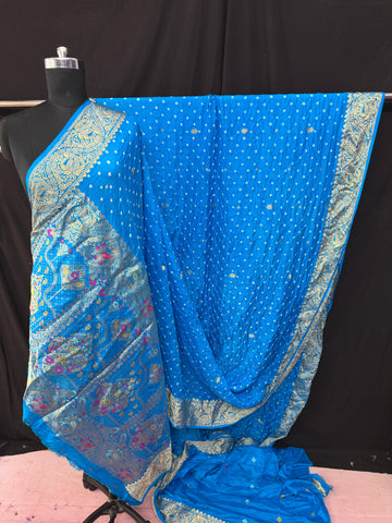 Dhupiyan silk bandhani saree firozi