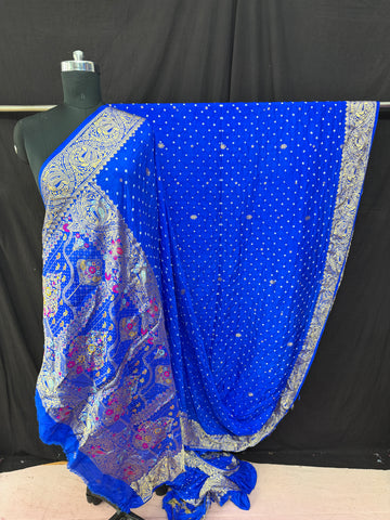 Dhupiyan silk bandhani saree Royal Blue