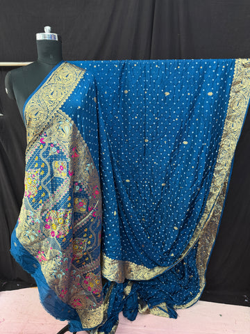 Dhupiyan silk bandhani saree Indigo blue