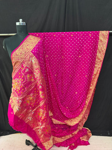 Dhupiyan silk bandhani saree Rani pink