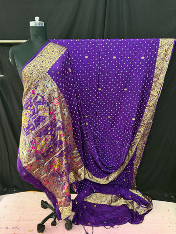 Dhupiyan silk bandhani saree Purple