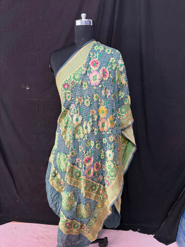 Floral Tilfi weaving Rai bandhej Dupatta light grey