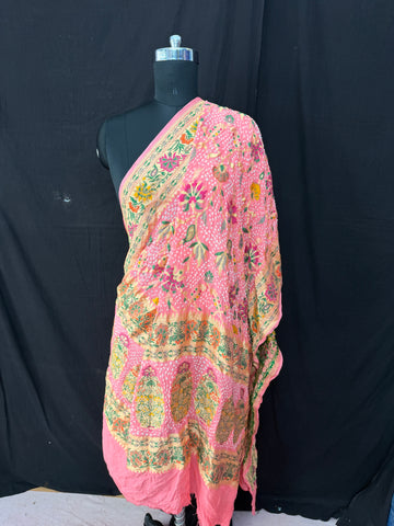 Floral Tilfi weaving Rai bandhej Dupatta Baby Pink