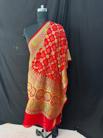 Floral Tilfi weaving Rai bandhej Dupatta Red