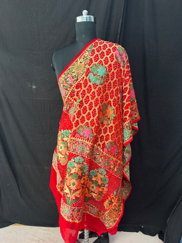 Floral Tilfi weaving Rai bandhej Dupatta Red