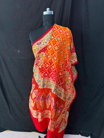 Tilfi weaving Rai bandhej Dupatta orange Red