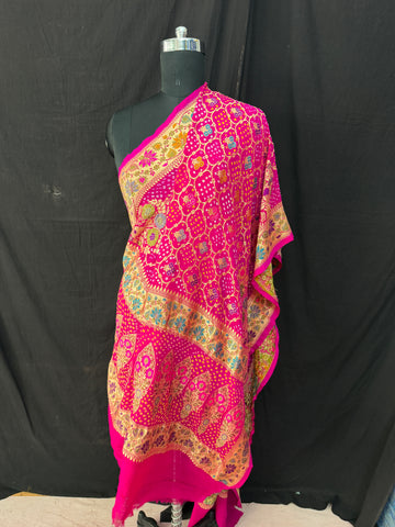 Tilfi weaving Rai bandhej Dupatta Rani pink