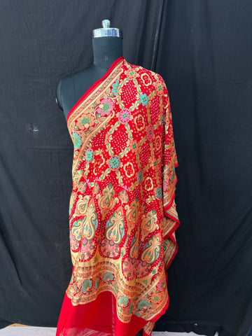 Tilfi weaving Rai bandhej Dupatta Red