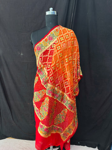 Orange Red Tilfi weaving Rai bandhej Dupatta