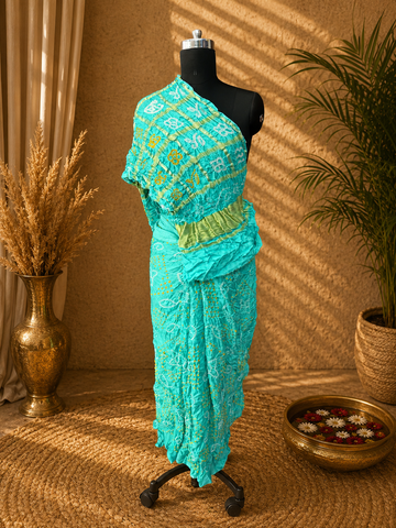Pure Gaji silk Rai bandhej Saree pastel sky