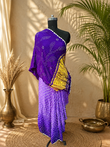Purple shaded Pure Gaji silk Rai bandhej Saree